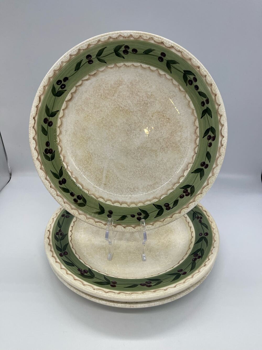Oneida Oliveto Hand Painted Set of 3 Dinner Plates 11” Olives